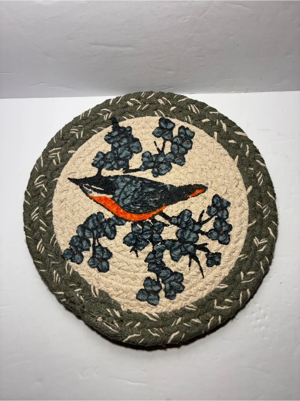 Set of 2 Handmade Braided Round Bird Floral Trivets Hot Pads 9